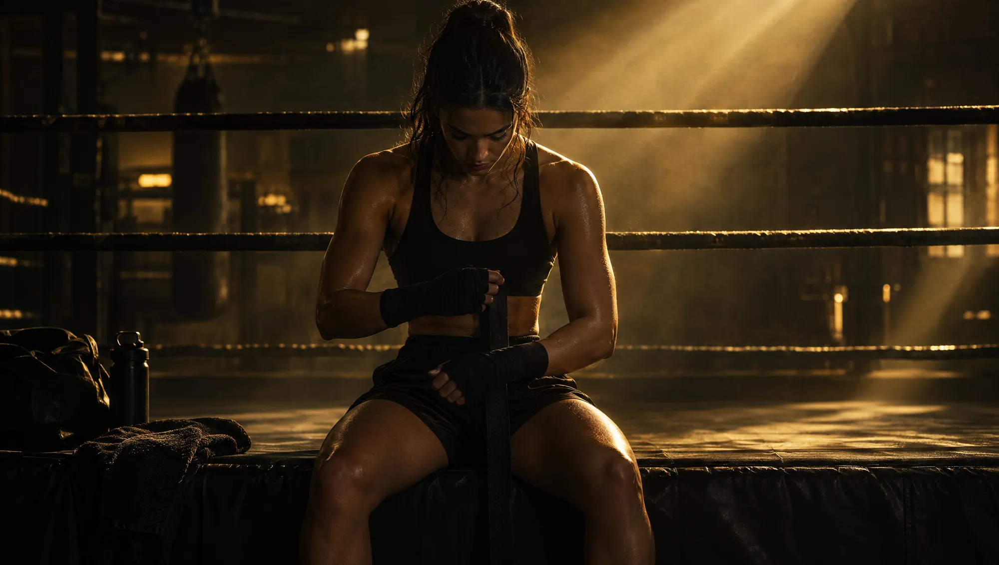 A boxer wrapping her hands