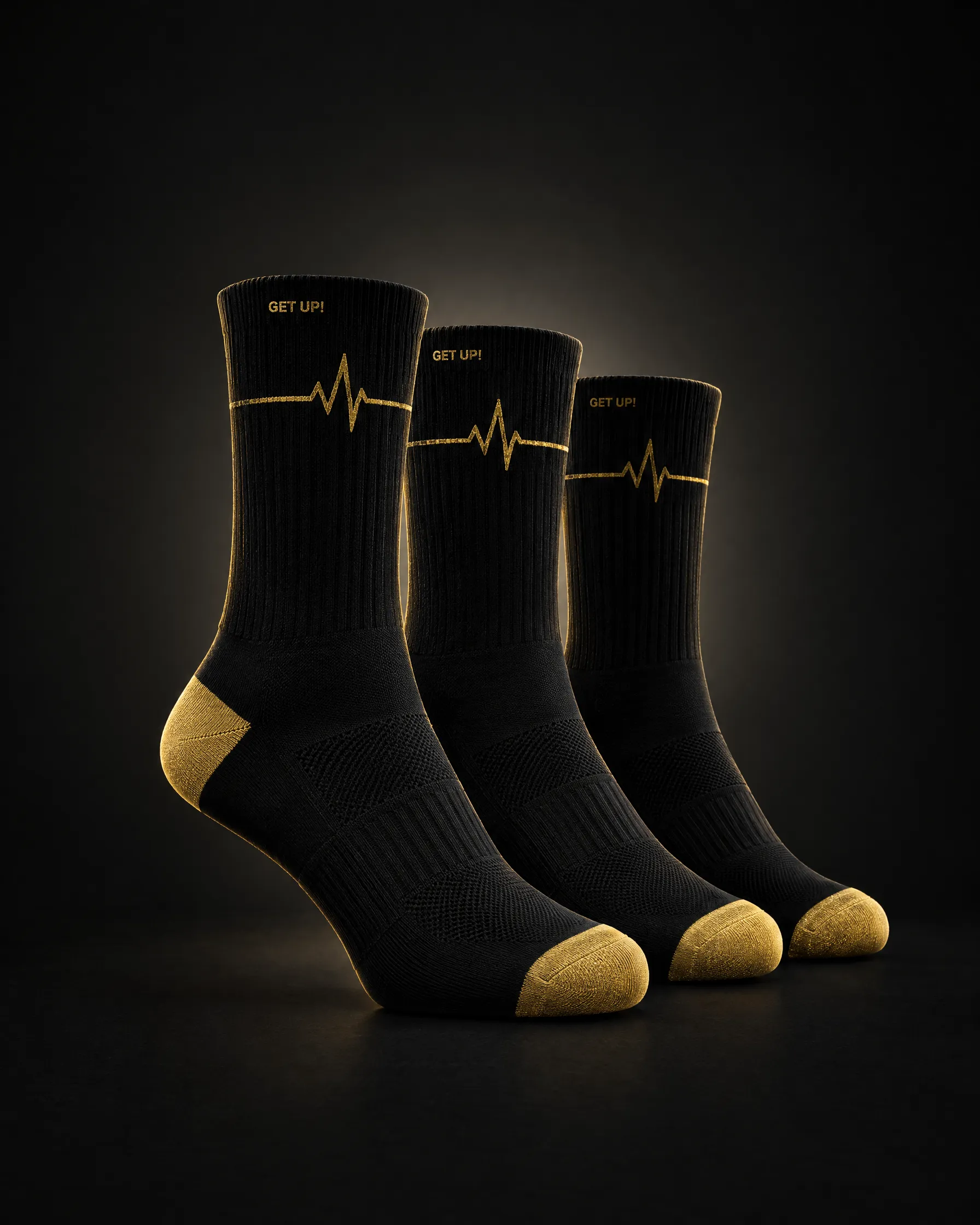 Pulse Crew Socks (3 Pack) in black and gold